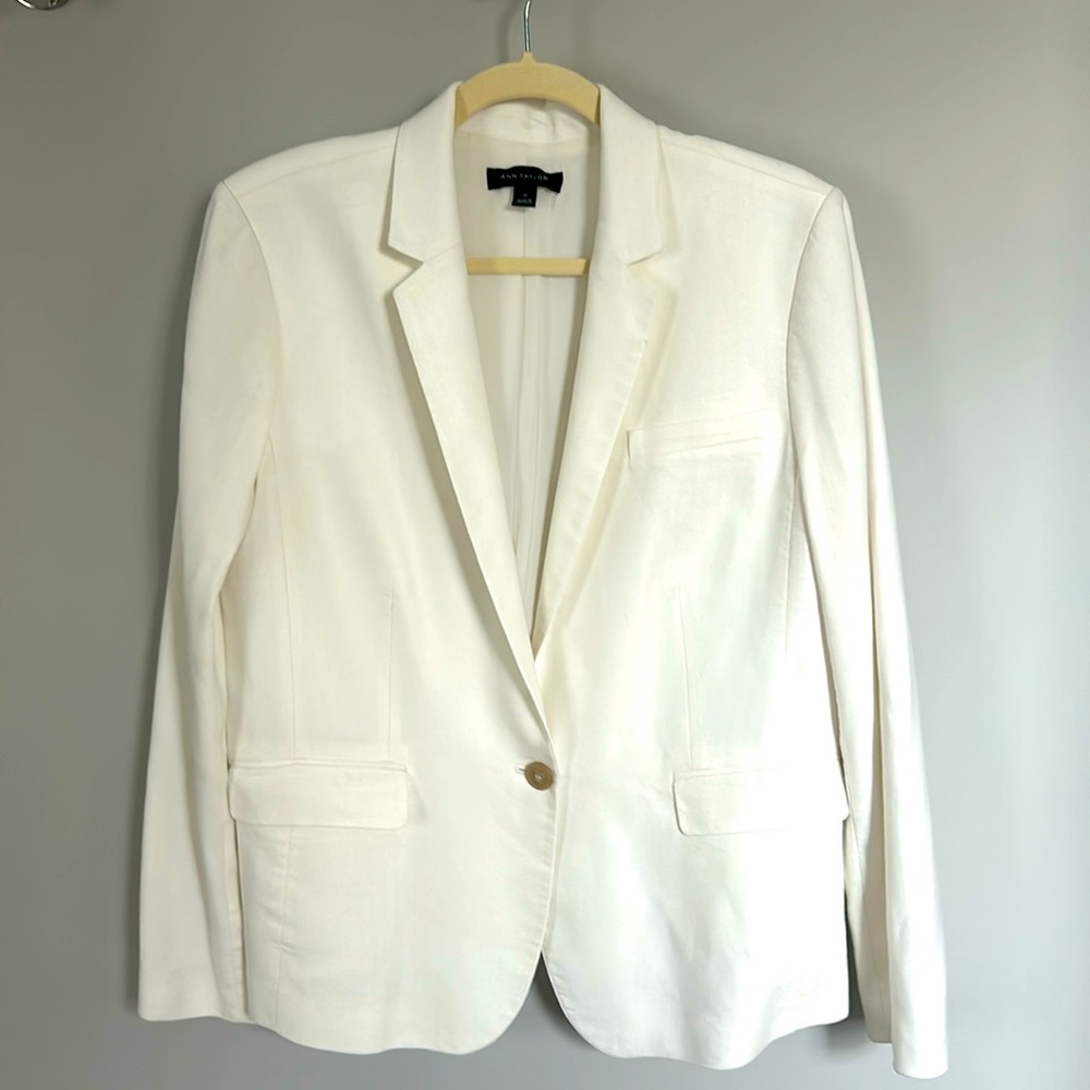 Ann Taylor white herringbone linen blend blazer size 12